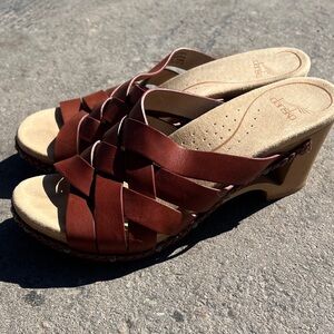 Dansko Brown Woven Leather Clog Sandals
